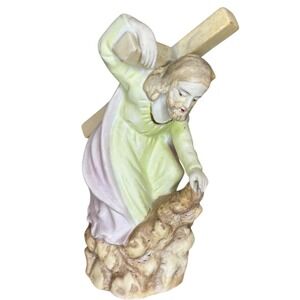 Vintage Lefton China Jesus Carrying Cross Figurine 943 Hand Painted Porcelain